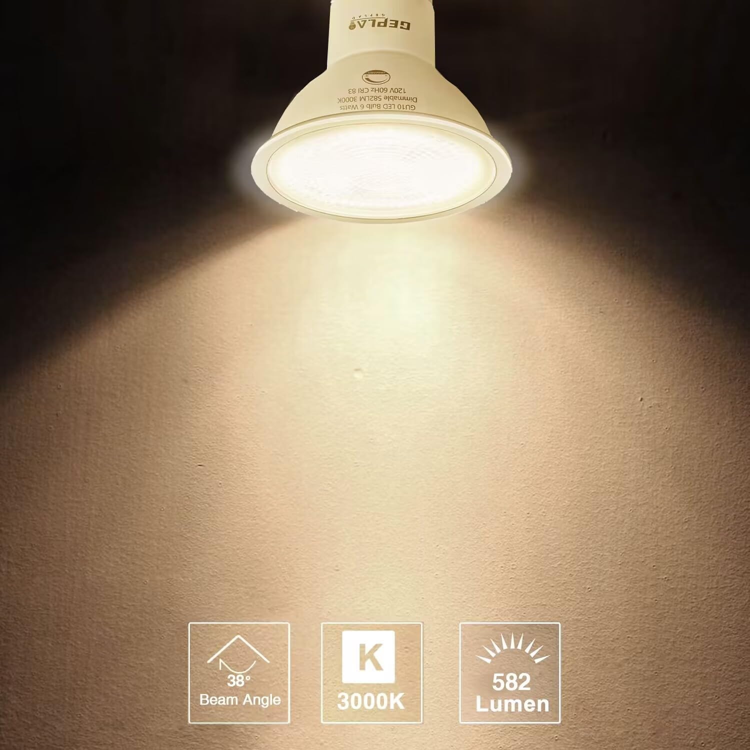 GEPLAD 6 Pack GU10 LED Spotlight Bulbs,Dimmable, 5000K Daylight 582LM, 50W or 60W Halogen Equivalent,6W Recessed Light Bulbs for Kitchen, Range Hood, Living Room, Bedroom