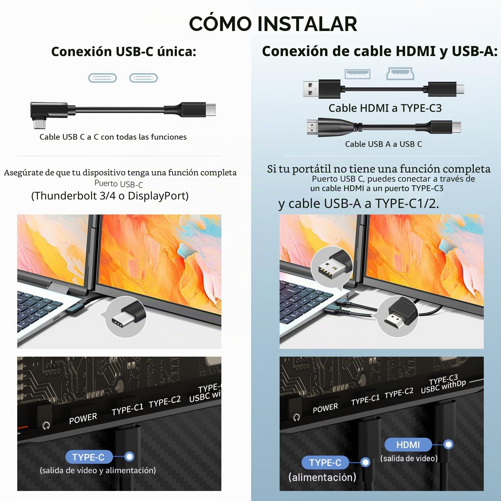 Monitor portátil,15,6 pulgadas 1080P FHD pantalla de ordenador portátil,Plug & Play, Extensor de doble pantalla extraíble, completa sin marco,compatible con Windows, Mac,Chrome (Dual screen -15.6")