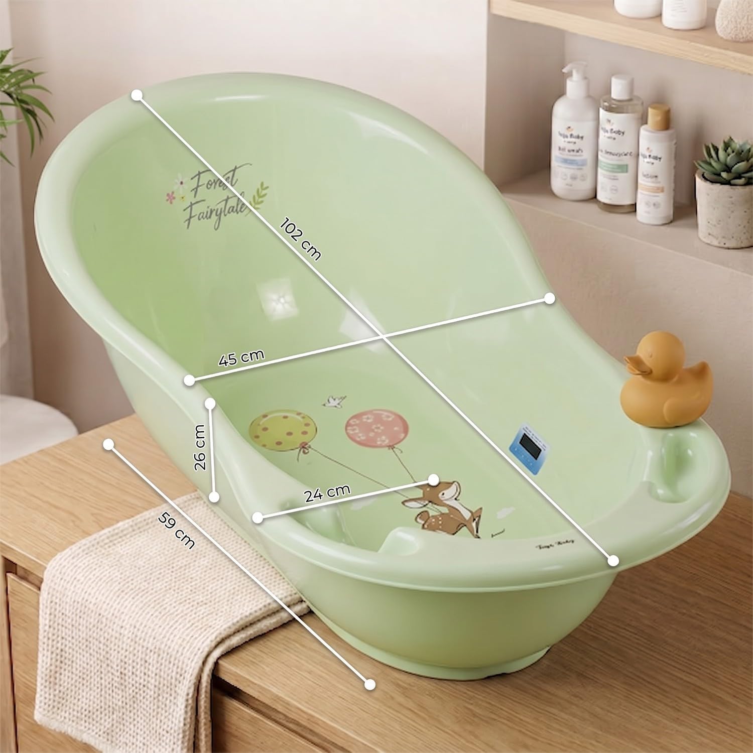 Bañera para bebé con termómetro verde verde Talla:Forest 102 cm + pied