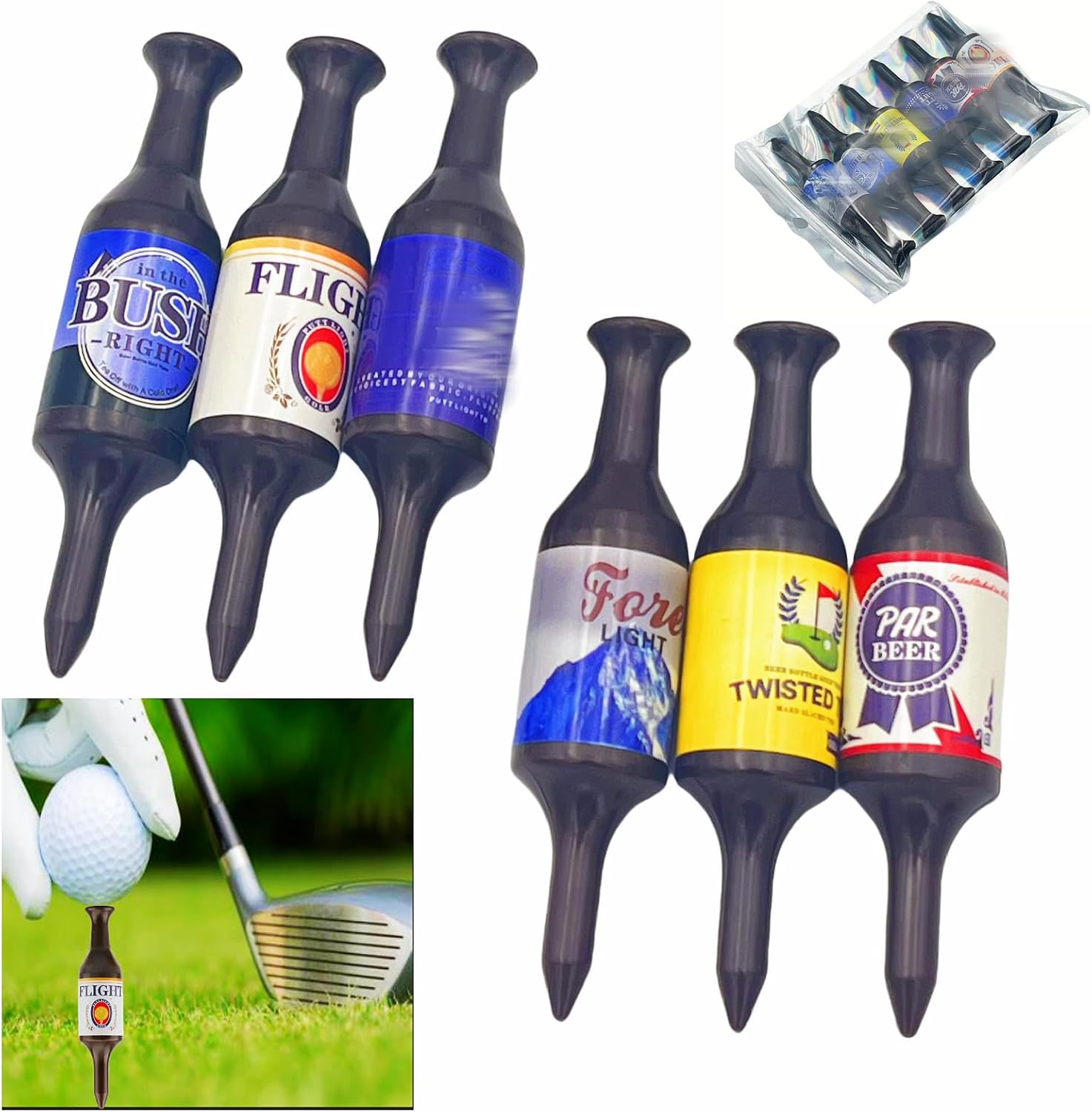 Beer Bottle Golf Tees, 6 Pack Durable Golf Tees, Golf Gift for Men