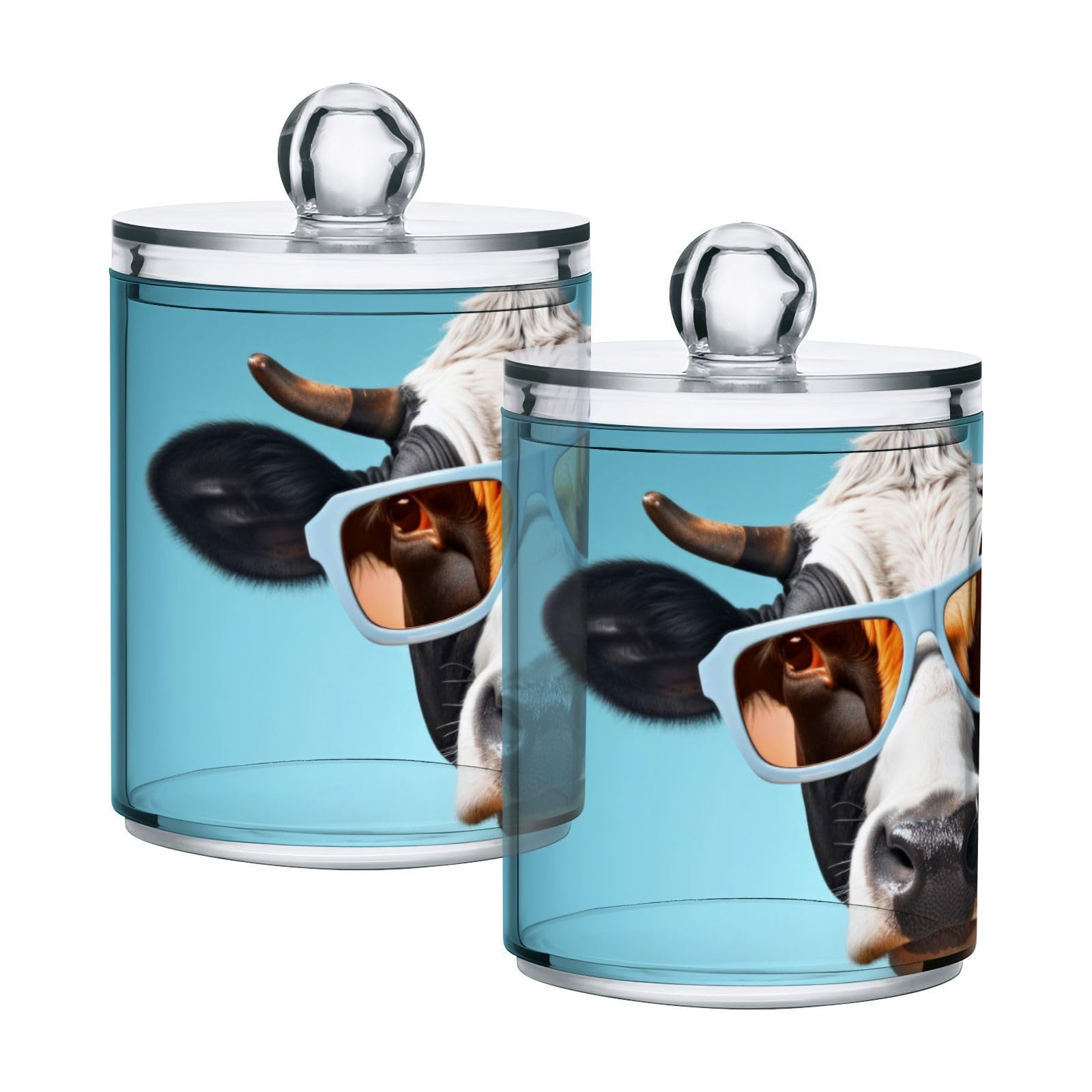 Cow-pattern Restroom Bathroom Organizers with Lid Qtip Holder Dispenser Apothecary Jars Cotton Balls Pads Swabs Holder Jar 4