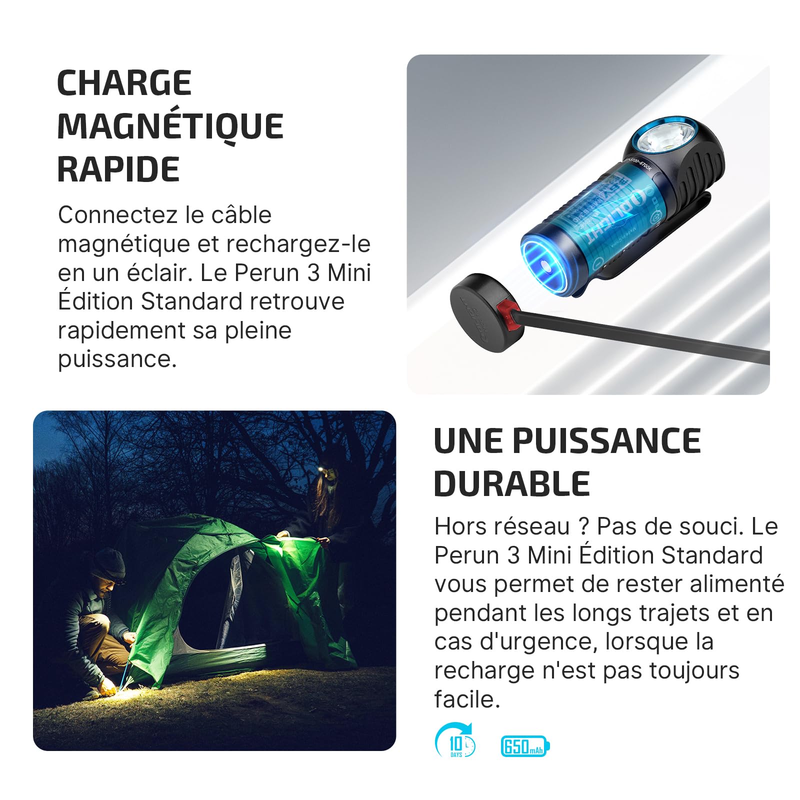 OLIGHT Perun 3 Mini Lampe Frontale Rechargeable 1250 Lumens, 10 Jours Max | Super Lumineux Headlamp Torche USB Portée Max.155 Mètre Lumière Blanche et Rouge Réglables Étanche IPX8, Noir