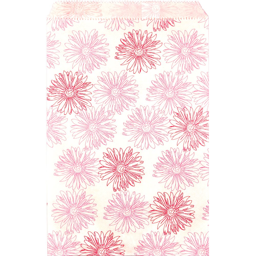 200 pcs Flower Paper Gift Bags Shopping Sales Tote Bags 6" x 9" White with Pink Red Flower Design by Caddy Bay Collection