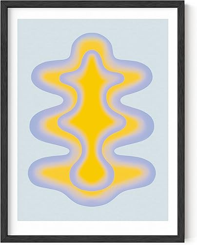 HAUS AND HUES Arte de pared abstracto con marco, decoración de pared colorida y moderna, arte de pared azul y amarillo, arte de pared minimalista,