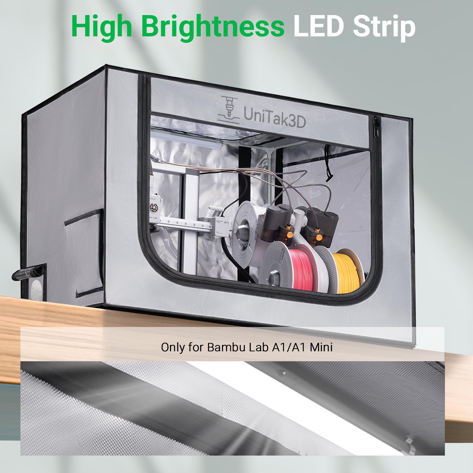 Obudowa drukarki 3D z AMS oświetleniem LED, kompatybilna z Bambu Lab A1 Combo z AMS Lite, ognioodporna, pyłoszczelna namiot, pokrowiec ochronny o stałej temperaturze, 810 x 590 x 580 mm (szary)