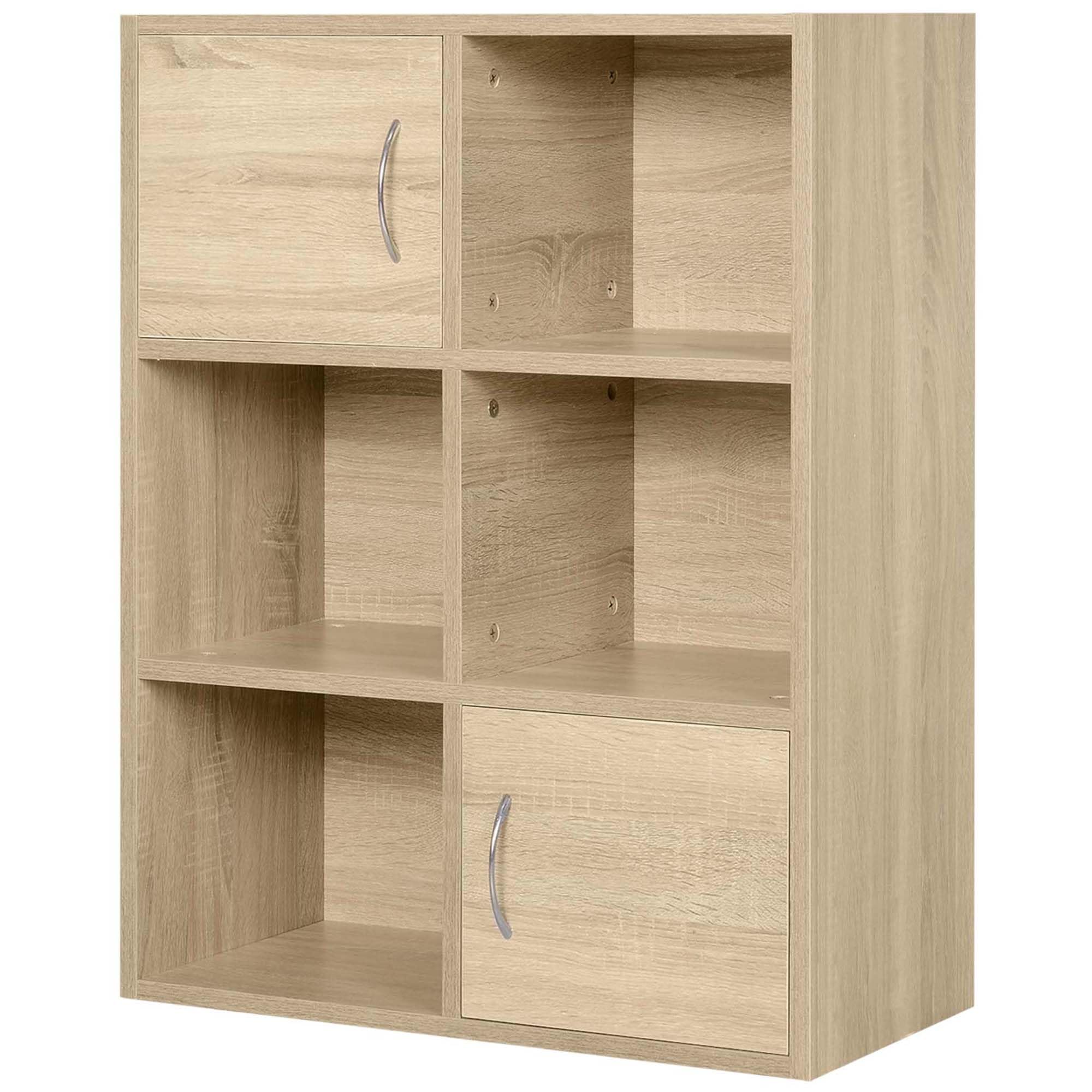 HOMCOM Libreria Scaffale in Legno con 3 Ripiani e 2 Ante, 61.5x29.5x80cm