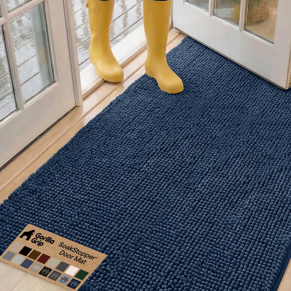 GORILLA GRIP SoakSTOPPER Dog Door Mat, Machine Wash and Dry, 60x36 Navy