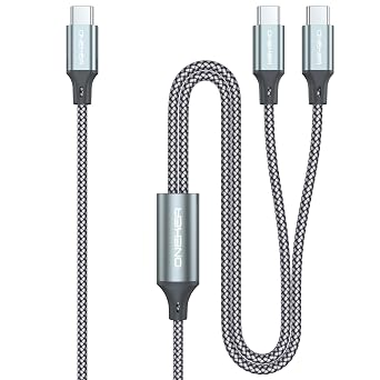 OneKer 100W 2-in-1 USB-C Cable 4FT,USB C to USB Type C Cable,USB 2.0 Braided Fast Charging for iPhone 17 Pro/16 Pro Max/16 Plus/15 Series,Galaxy S24,MacBook Air/Pro,Lenovo,iPad,and MoreGrey