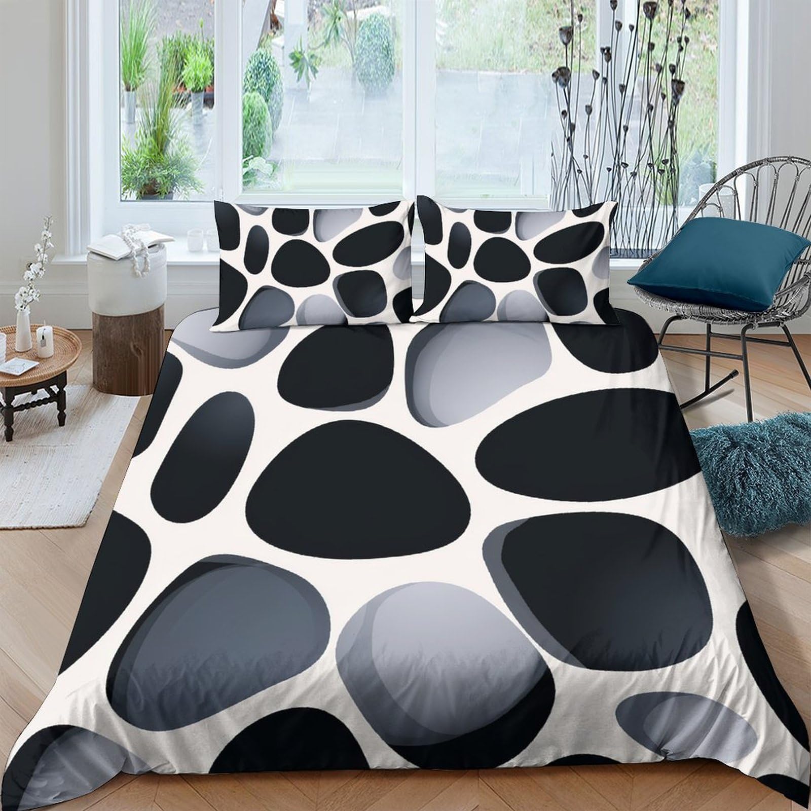 Ctjqhvkz Style-9 3D Printed Monochrome Pebble Fitted Sheet Microfiber Soft Non-Slip Abstract Stone Mattress Cover Bedroom Decor Single（135X200cm）