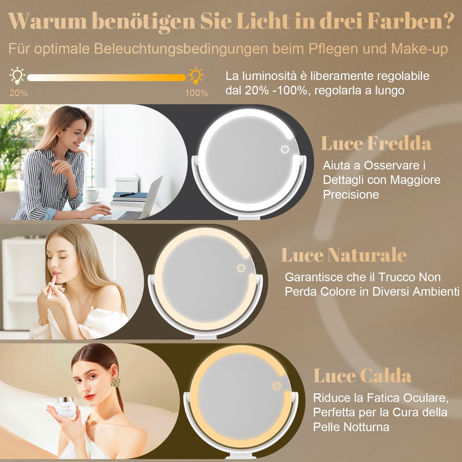 Specchio Da Trucco Luminoso Con Ventosa - 10x Ingrandimento, Luce Regolabile | Altezza Regolabile 25 Cm - Foto 12