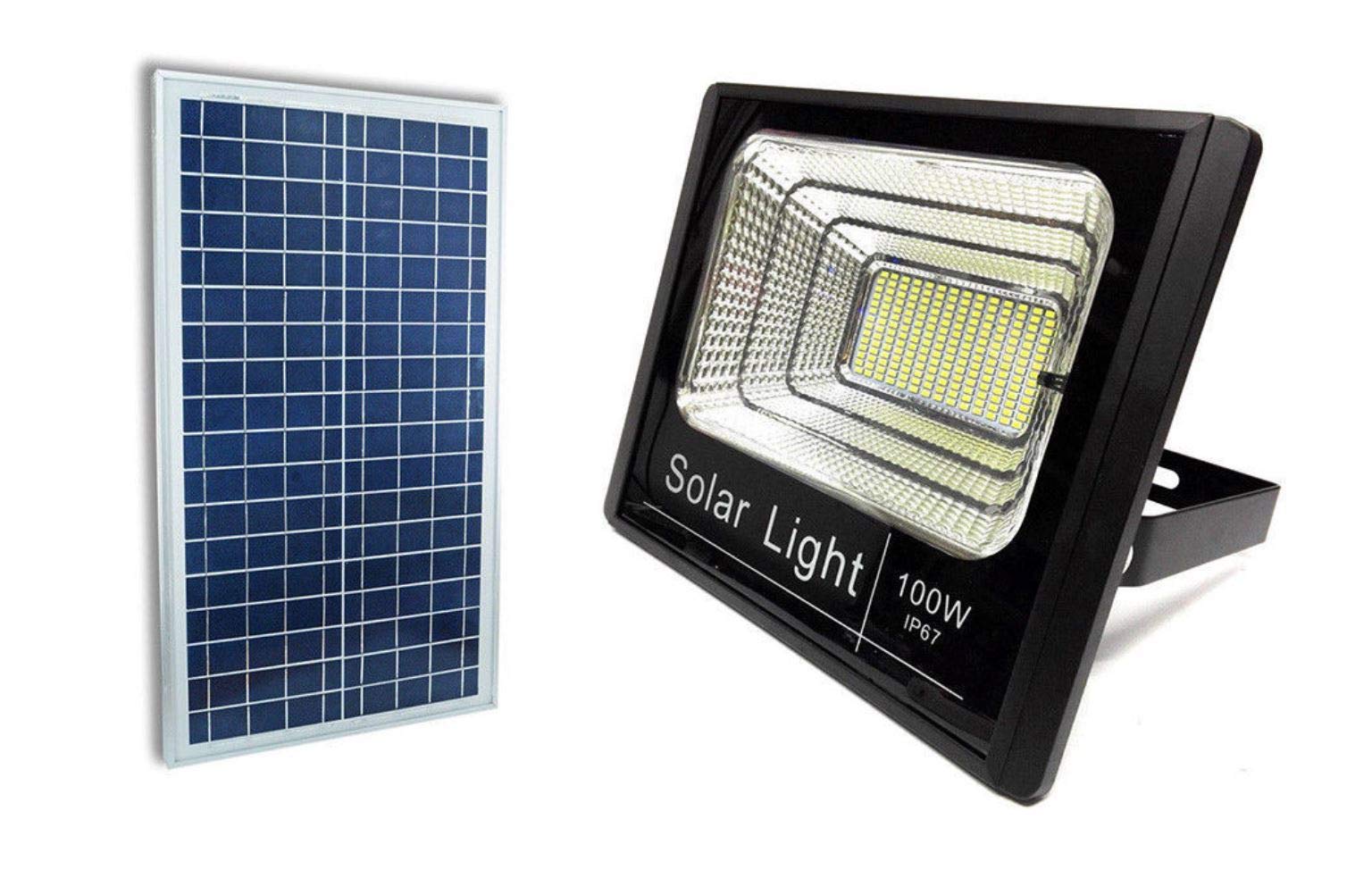 TEMPO DI SALDI Faro A Led Da 100W SMD Luce Bianca Con Pannello Solare, Sensore + Telecomando
