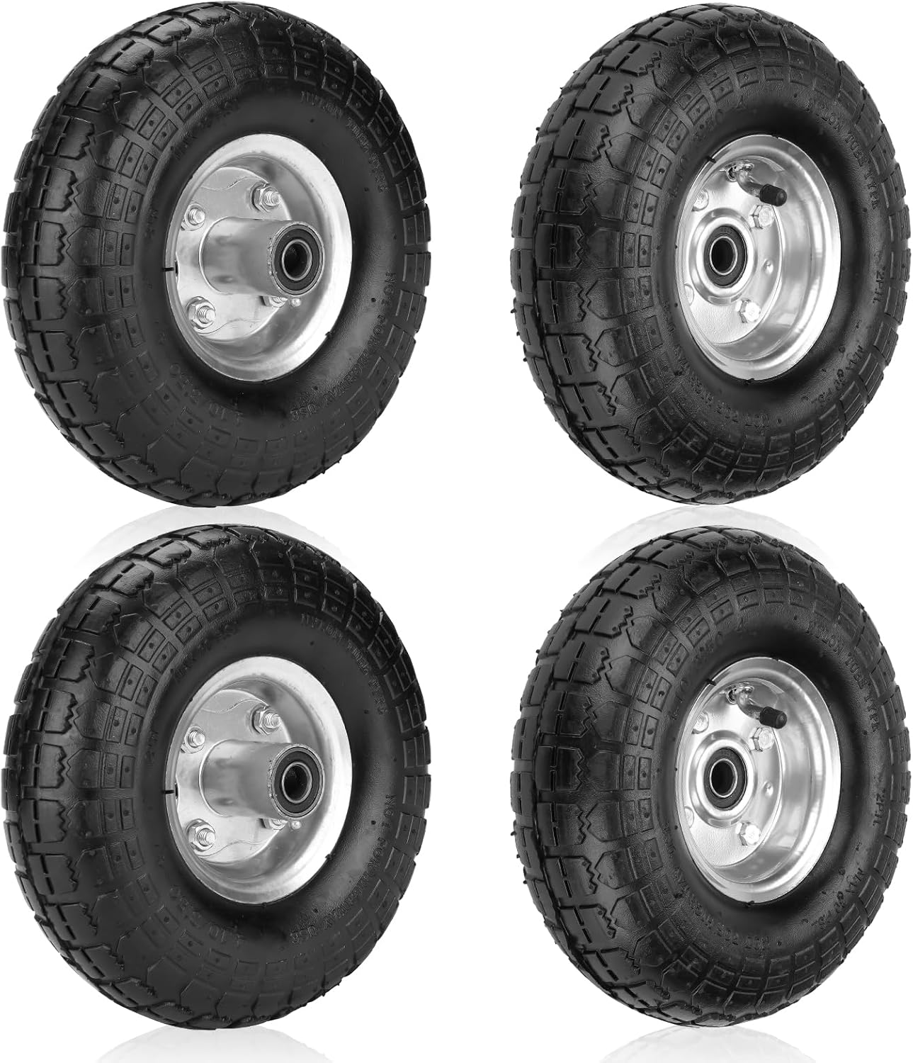10" Turf Tire and Wheel 4.10/3.50-4" for Lawn Mowers, Hand Trucks, Trailers, Wagons, Snow Blowers | 2.2" Offset Hub | Bore ID 5/8" | 4 Ply with 10" Inner Tube 4PCS