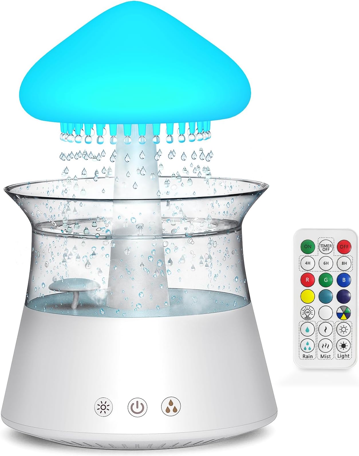 Diffuserlove Cloud Humidifier with Remote Control, Waterfall Lamp, Mushroom Design, Rain Sounds, White Noise, Air Humidifier for Bedroom & Desk