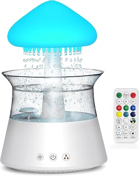Diffuserlove Cloud Humidifier Rain Water Drip Diffuser Humidifier with Remote Waterfall Lamp Mushroom Humidifier Rain Sounds White Noise Humidifier Air Humidifiers for Bedroom Desk