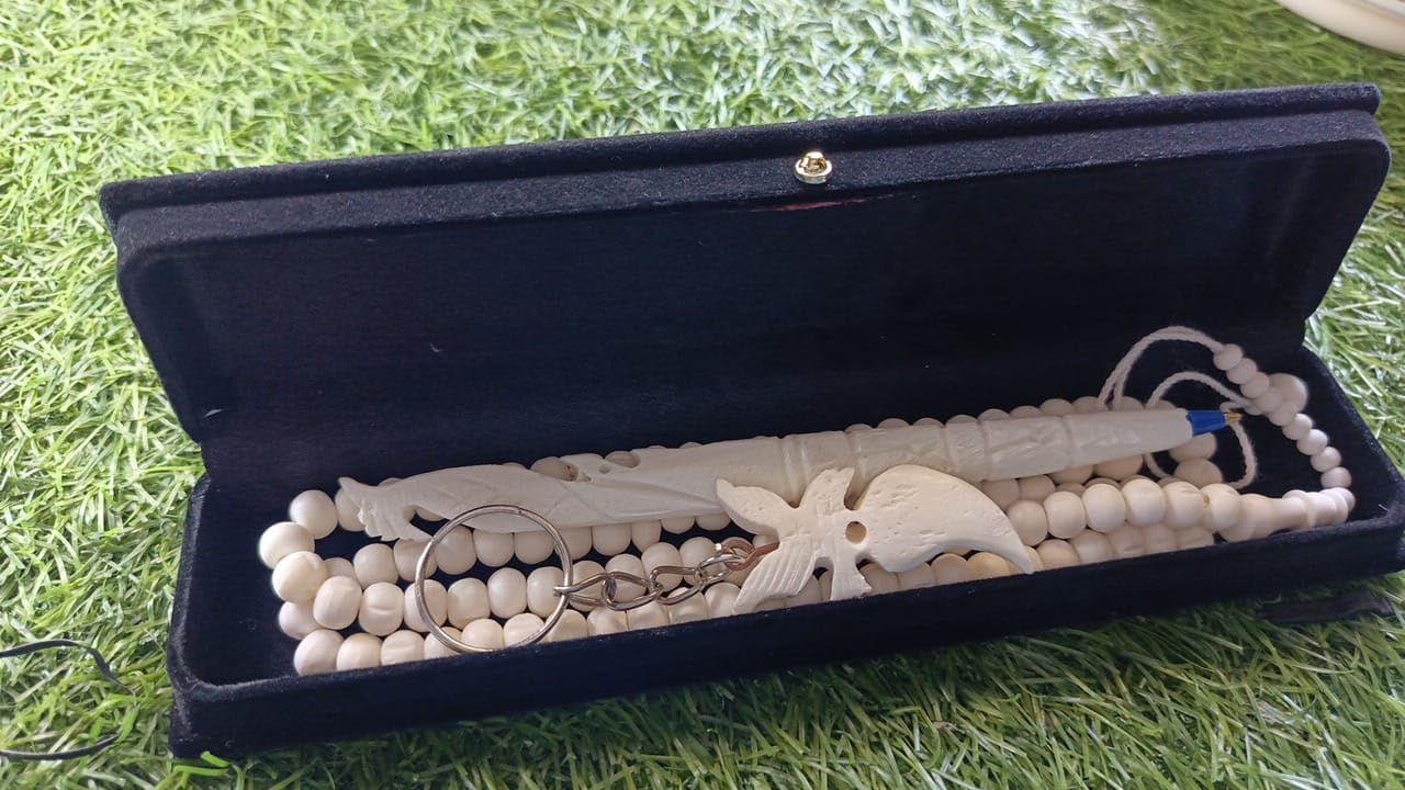 Camel Bone Handcrafted Collection with 33 Beads Tasbih, 99 Beads Tasbih, Keychain, and Pen Best For Gifts (Pack Of 4)