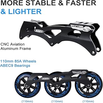 Inline Skates, 3 Wheels 110mm Roller Skates Blades for Adult Women Men, Professional Outdoor Fitness Inline Speed Skates for Unisex