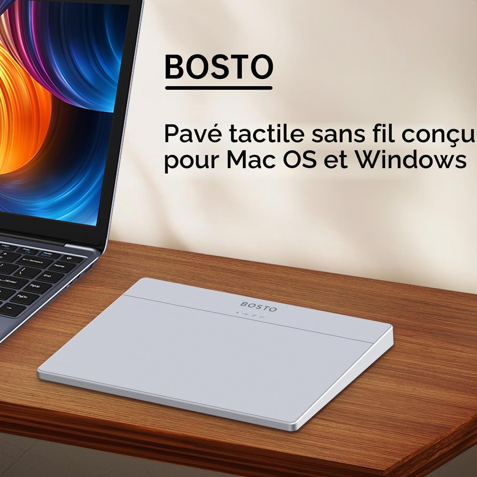 Pavé Tactile sans Fil Trackpad en Verre trempé Ultra Fin pour Ordinateur de Bureau, Ordinateur Portable, Utilisateur de PC avec Batterie Rechargeable pour Système 10/11
