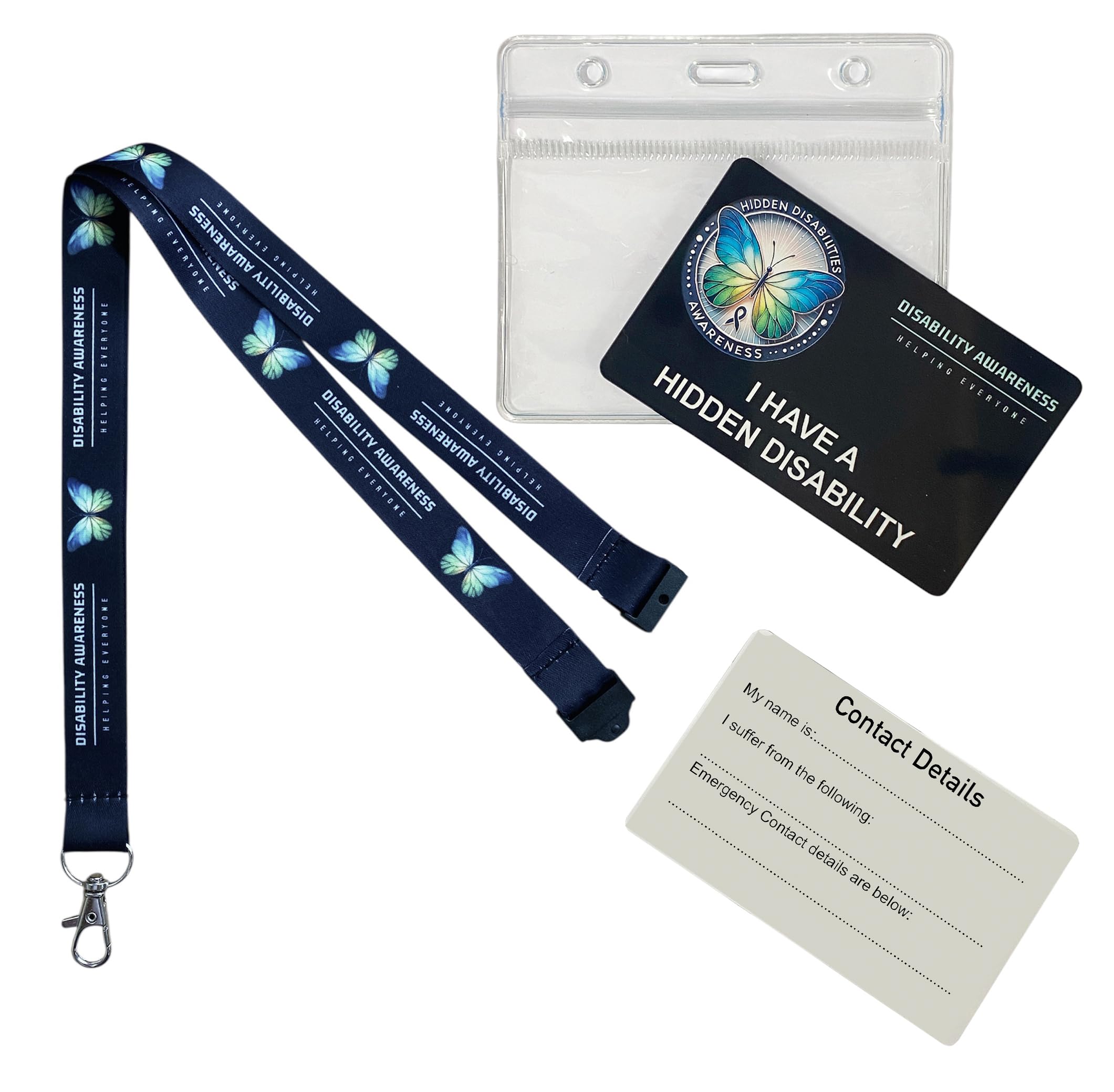 Black Hidden Disability Lanyard with Butterfly Symbol – from Quantum Leap | Includes Waterproof Zip Lock Pocket & Printed Hidden Disability Card — image 1