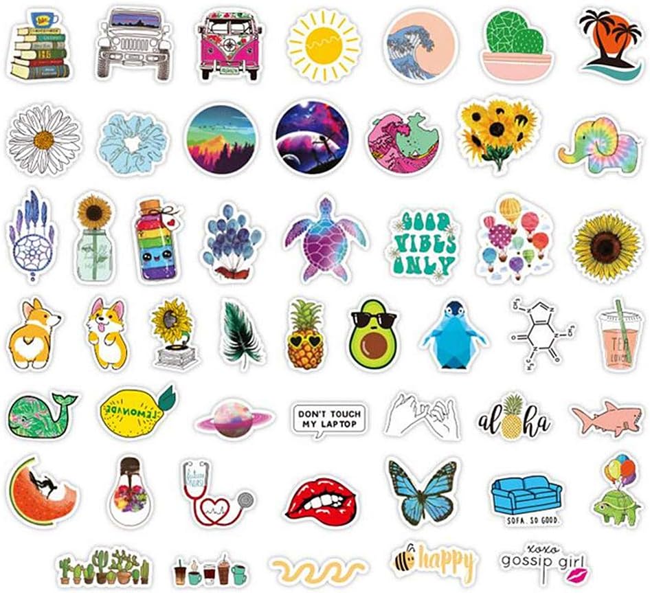 amazon com 50pcs waterproof aesthetic vsco stickers for water bottle laptop luggage bike helmet cute kawaii decals phone skateboard vinyl stickers for girls teens by ruichy electronics