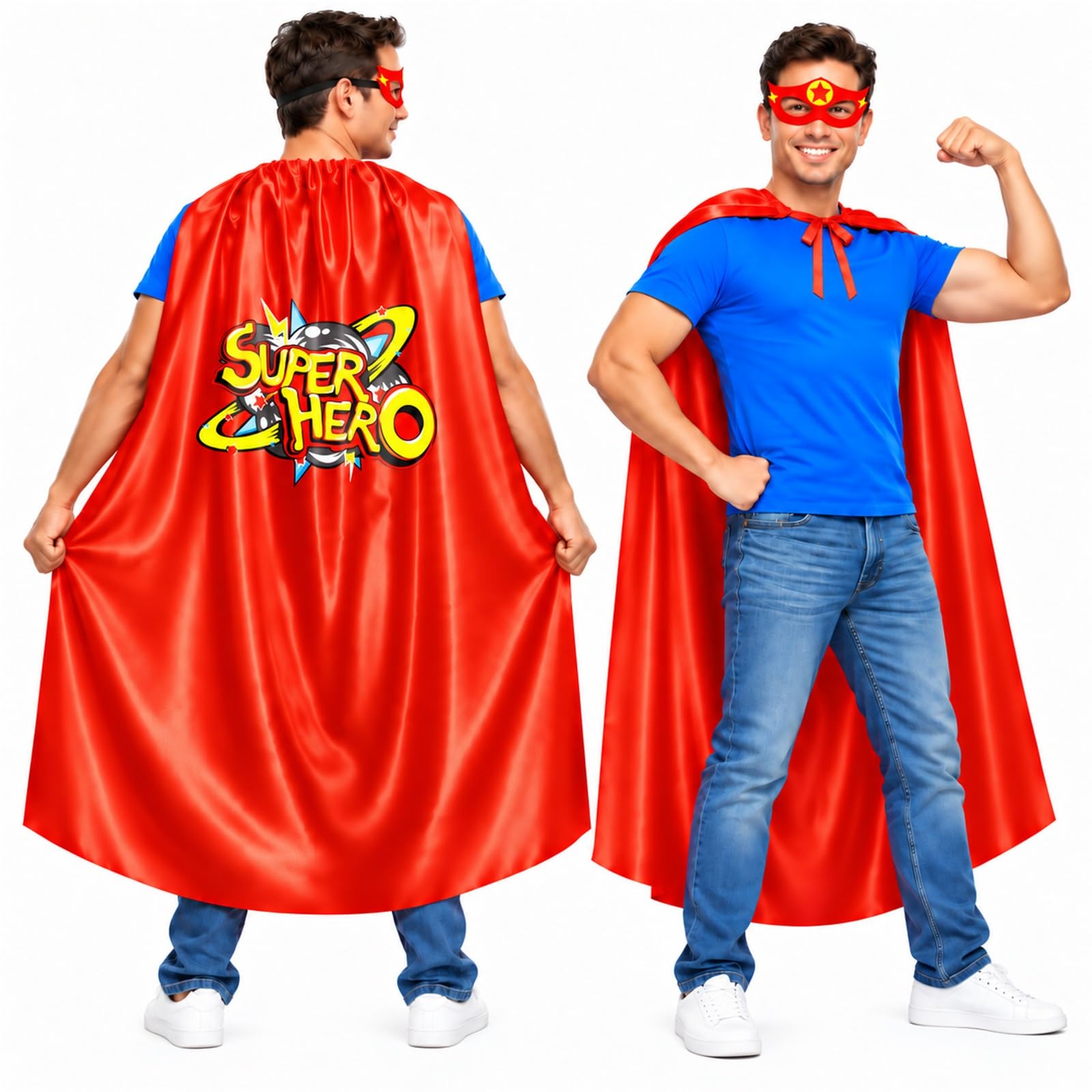 iROLEWIN Superhero-Cape and Mask for Adults, Super Hero Costumes Women Men | Super Hero Capes & Masks Set - Easy Halloween Cosplay Outfit for Charity Fun Runs, Masquerades Party Dress-up, Birthday Gifts
