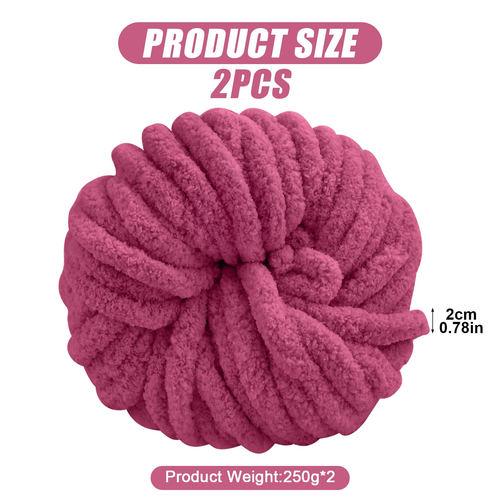 Chunky Wool Yarn 250g 2, Knitting Wool Yarn Coarse Yarn Knitting Yarn for Crochet, 2cm Soft Chunky Yarn for Yarn Projects Making Bags Hats Blankets Pillow Cushion Cat Bed (Red) - Image 2