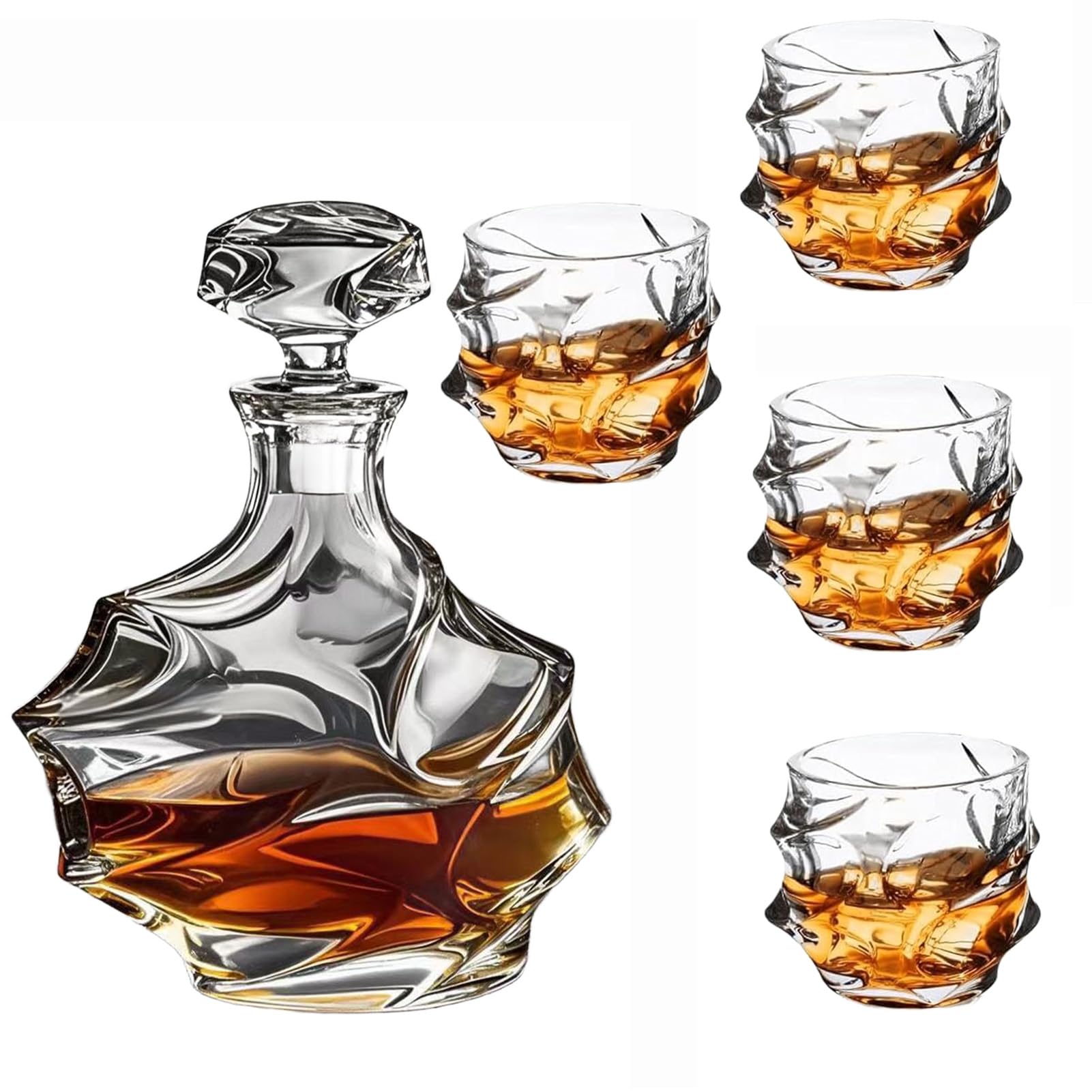 Fvpjuxsg Men's Transparent 5 Pack Tsuki Whiskey Glass,Glass Whiskey Decanter,Crystal Bar Glassware Old Fashioned Whiskey Glasses,Rocks Glasses Set Bourbon Gifts For Christmas For Father