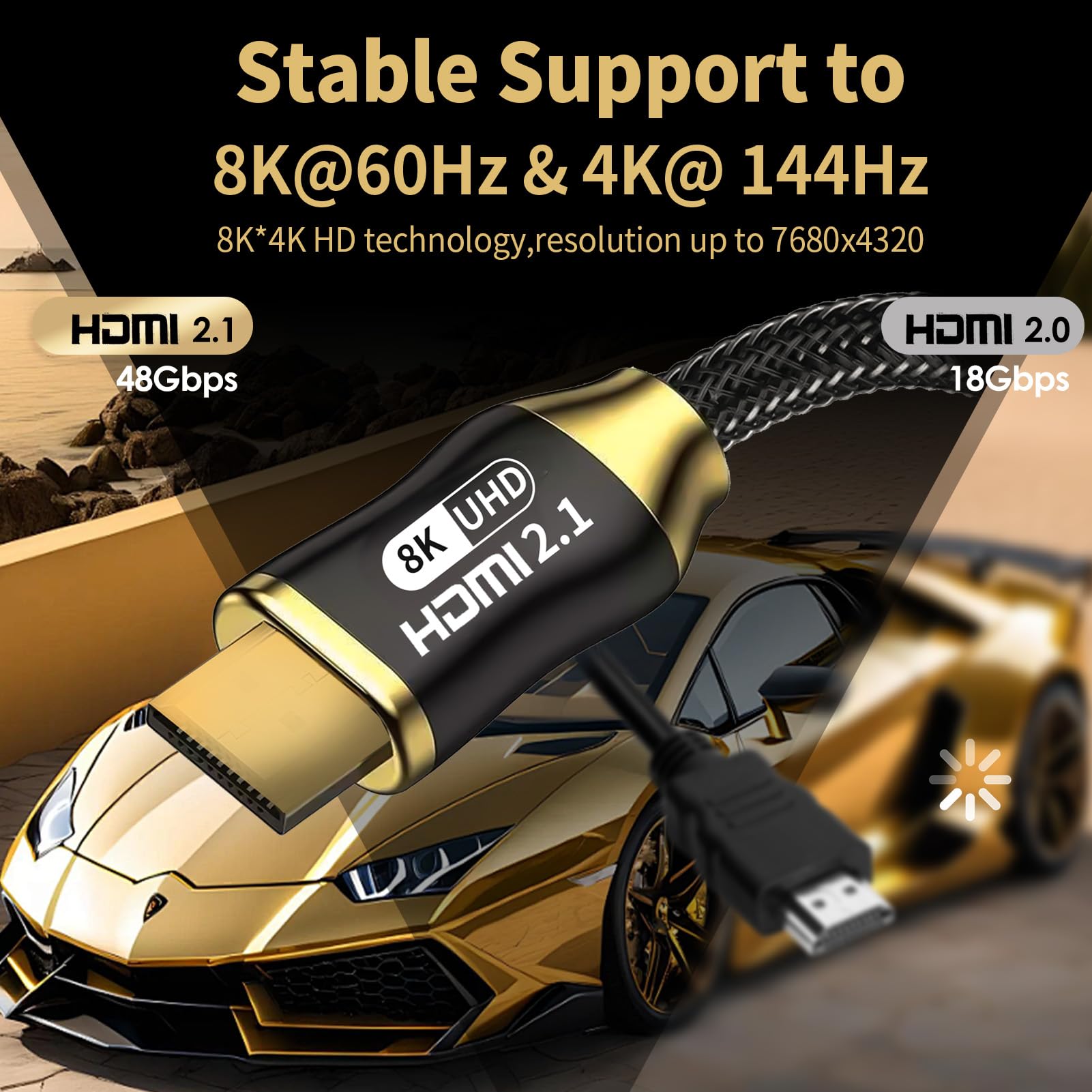Cable HDMI 2.1 actualizado de 10K 8K de 5 pies, 4K 120Hz – 8K @60Hz consolas de juegos HDMI a HDMI Cable HDMI de 48 Gbps para eARC HDCP 2.3 CEC y HDR 10 compatible con NS2 PS5 X-Box Home Theater, PC