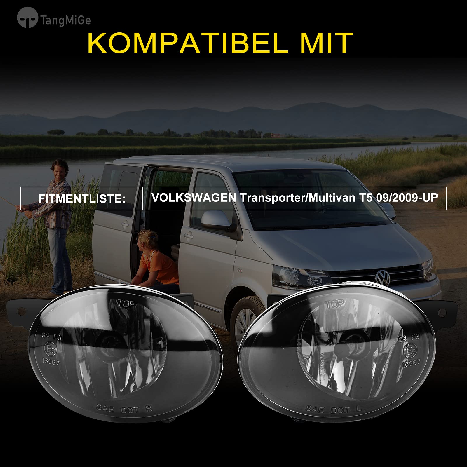 TangMiGe Luces antiniebla Compatible con Volkswagen VW Transporter/Multivan T5 09/2009-UP, HB4 12V 51W, 1 Par, Faros antiniebla, 1 Par (Ahumada Negra)