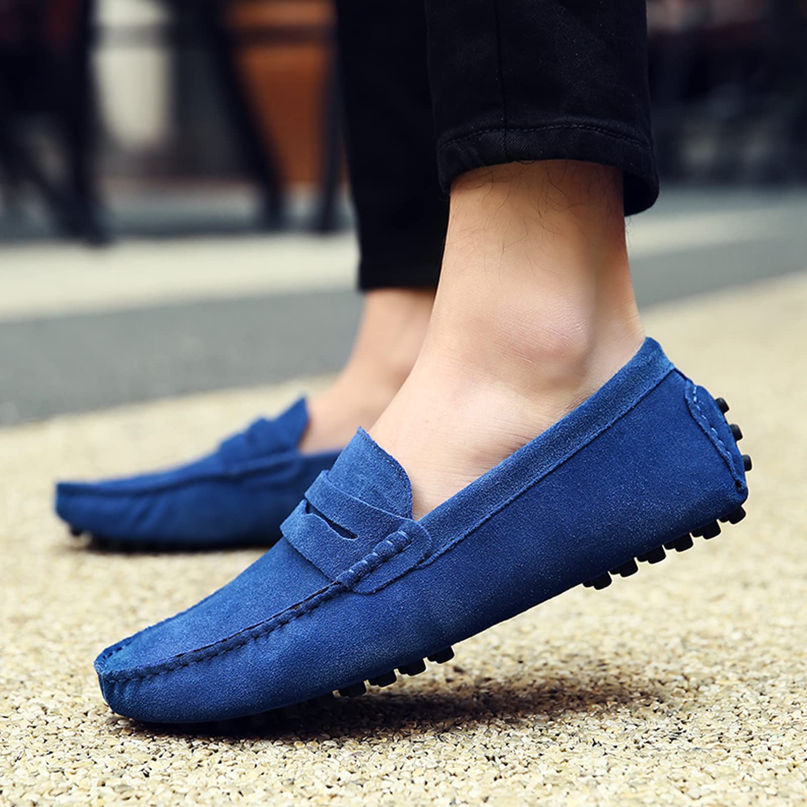 LZQpearl Hommes Chaussons Mocassins, Chaussures Plates pour Hommes en Cuir Suédé, Penny Loafers Décontractés à Enfiler sur Le Pont du Bateau pour Adultes Et Adolescents Unisexes