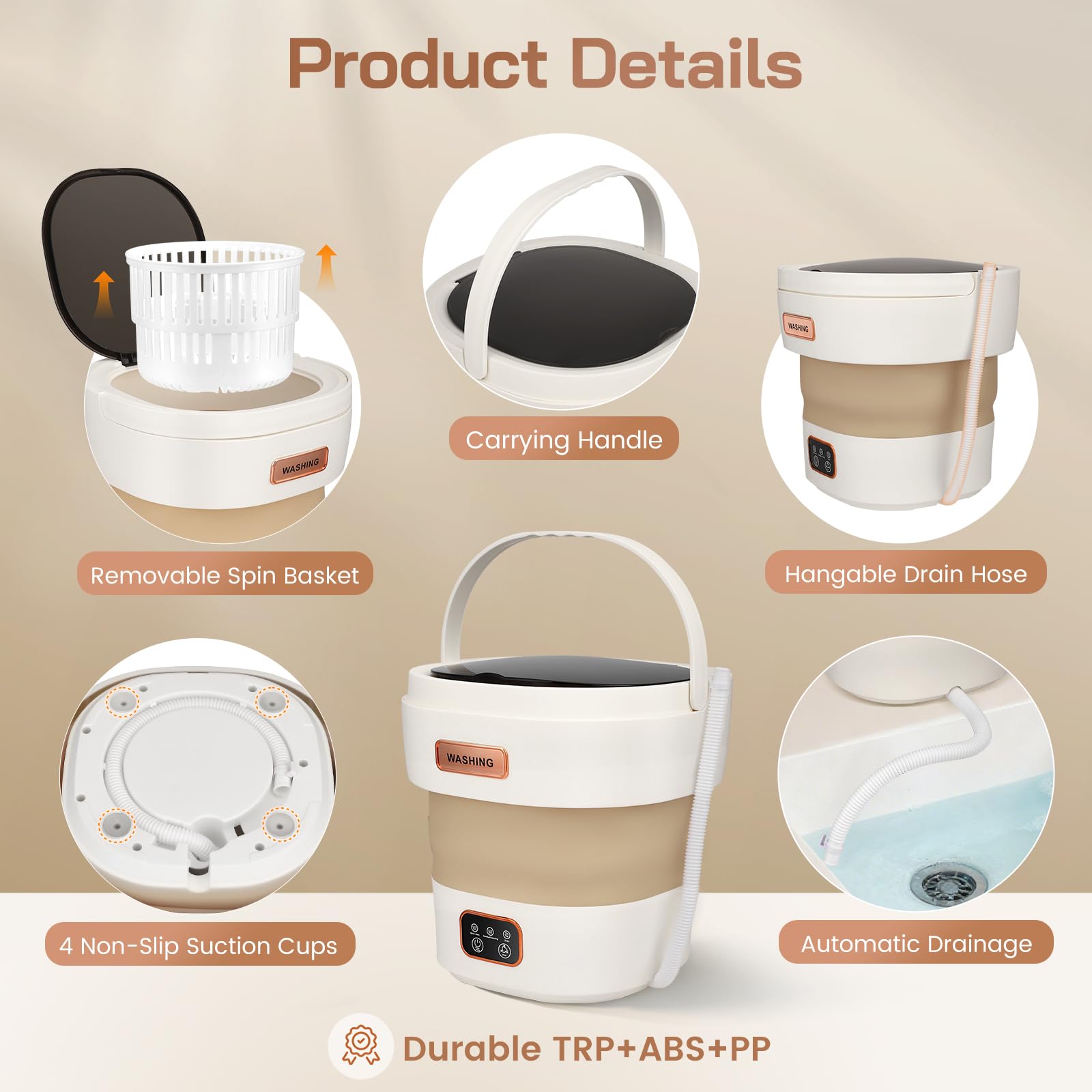 Faltbare Mini-Waschmaschine, 15L Tragbare Waschmaschine mit 3 Reinigungsmodi, Automatische Portable Waschmaschine für Wohnung, Reisen, Babykleidung, Energieeffizient & Leise