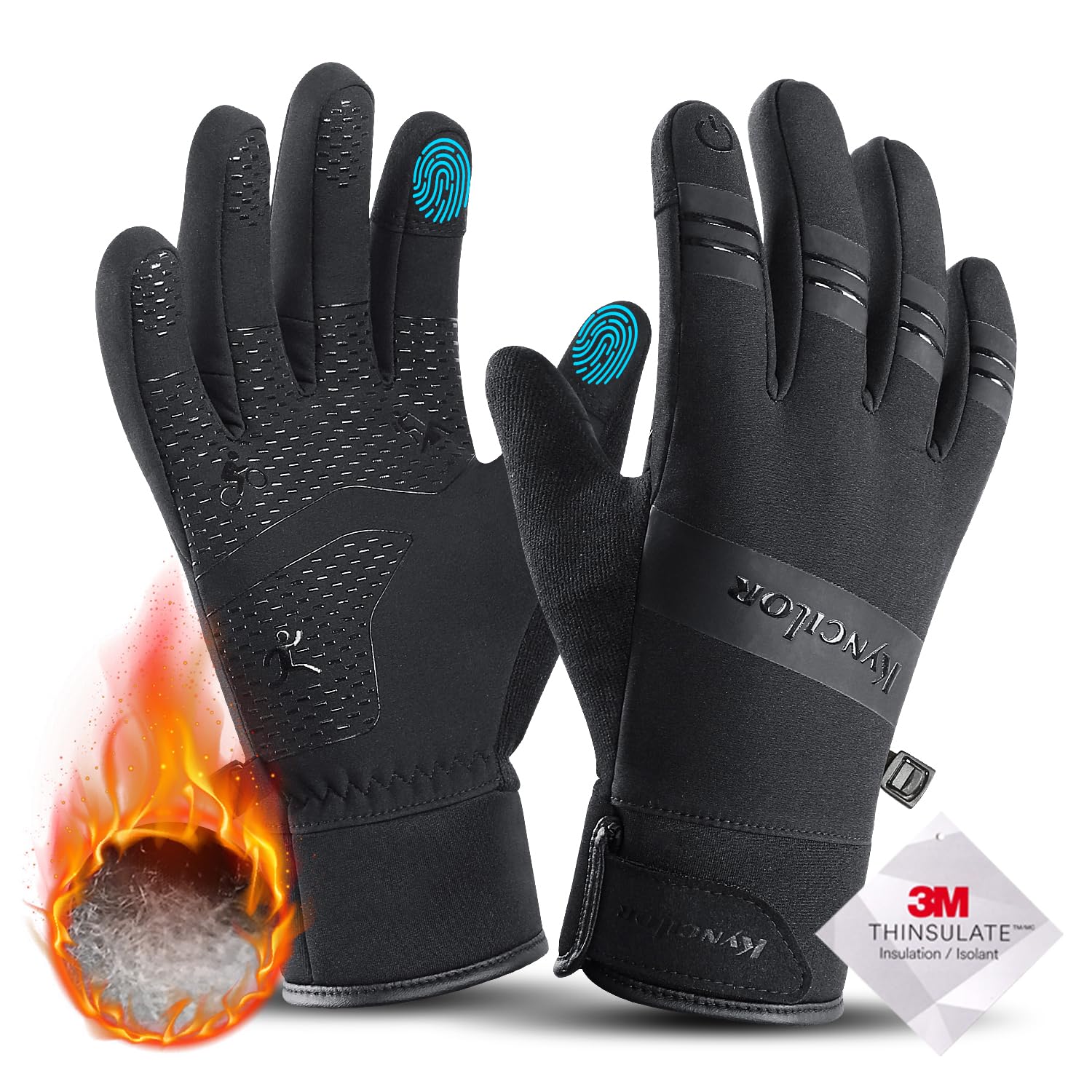 kyncilor Guanti Invernali Impermeabili Uomo Donna Touch Screen Slip-Proof Guanti Bici Invernali per Corsa Ciclismo Moto Sci