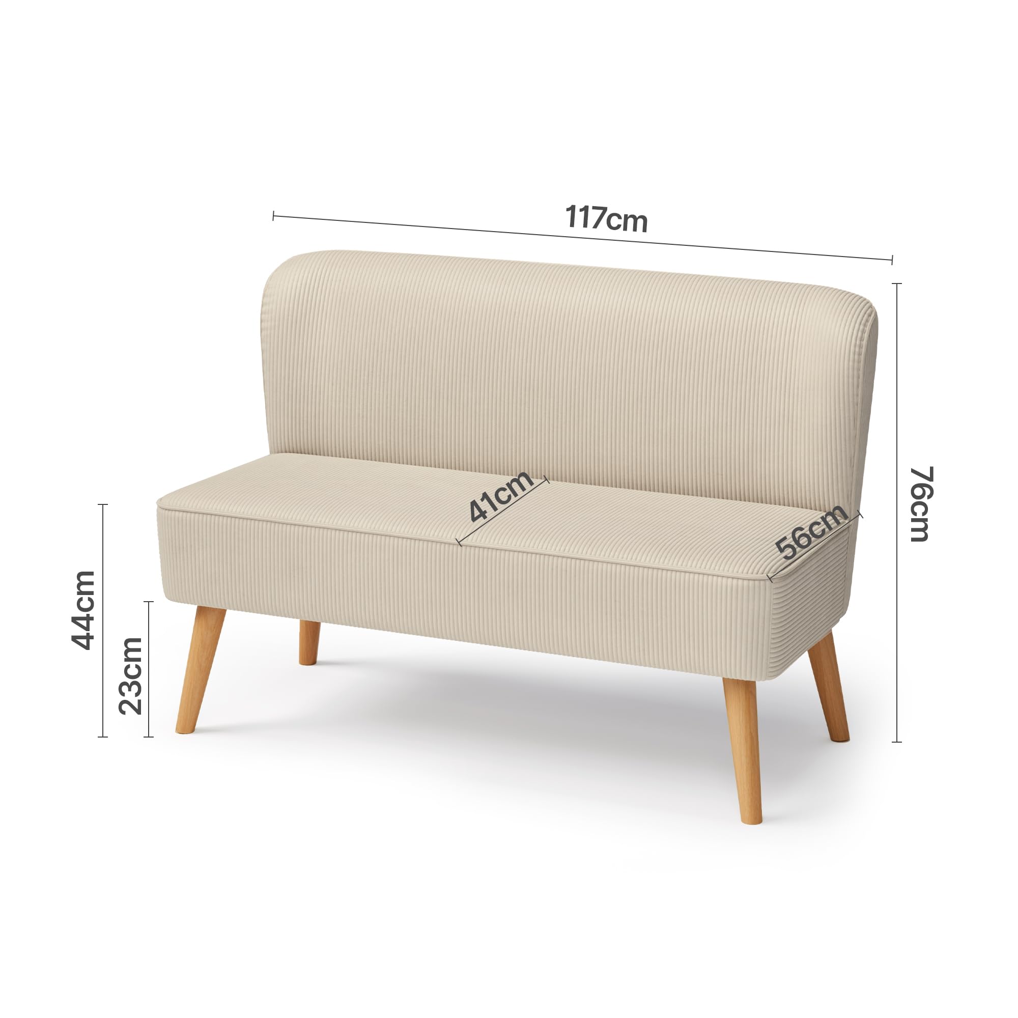 Divano a 2 posti, piccolo loveseat con rivestimento effetto velluto a coste, divano compatto salvaspazio per camera da letto, soggiorno, appartamento, 117x56x76cm,Bianco