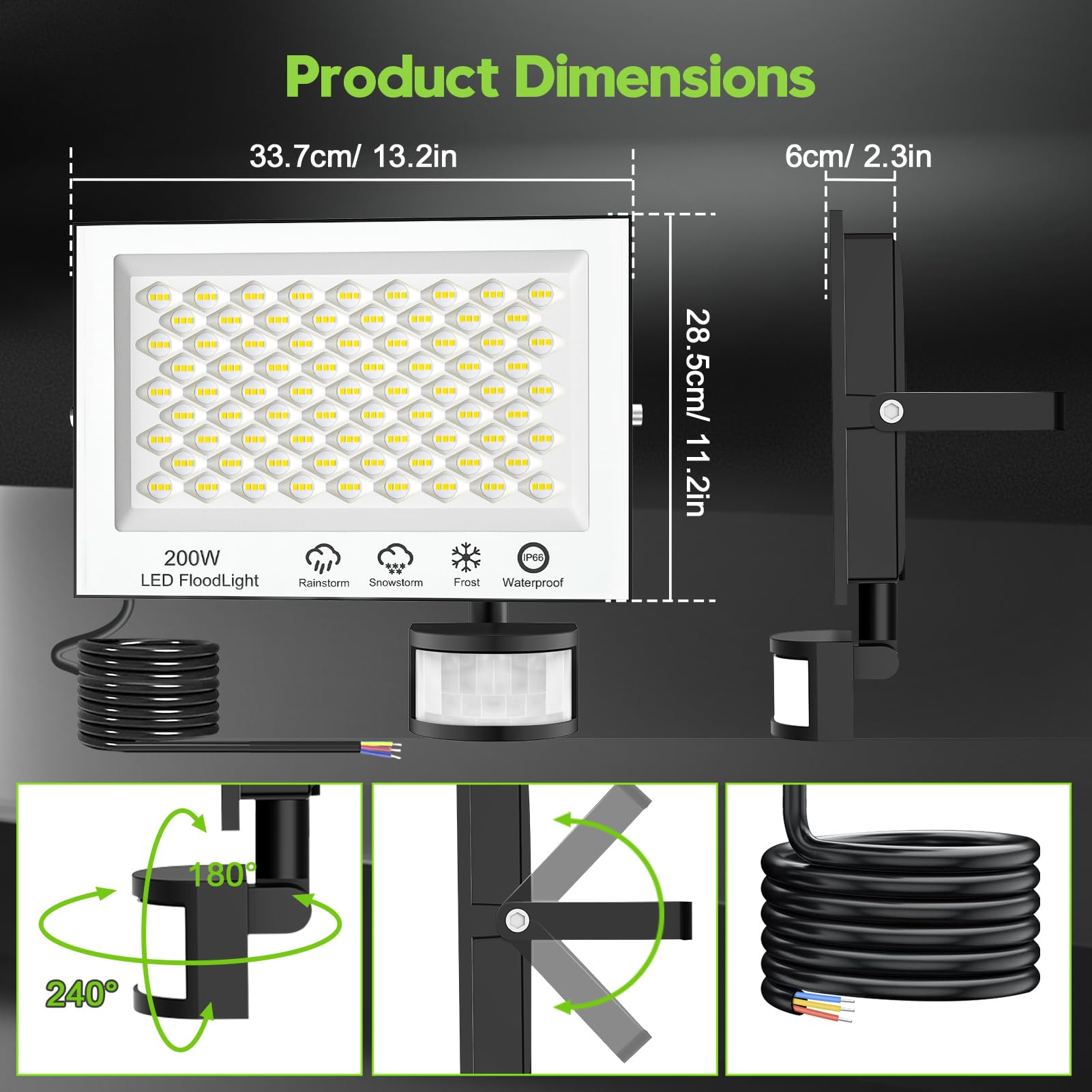 Strahler mit Bewegungsmelder Außen - 200W 20000LM 6500K LED Fluter mit Fernbedienung, Timing, Einstellbare Helligkeit, IP66 Wasserdicht Scheinwerfer für Garage Hof, 2 Stück