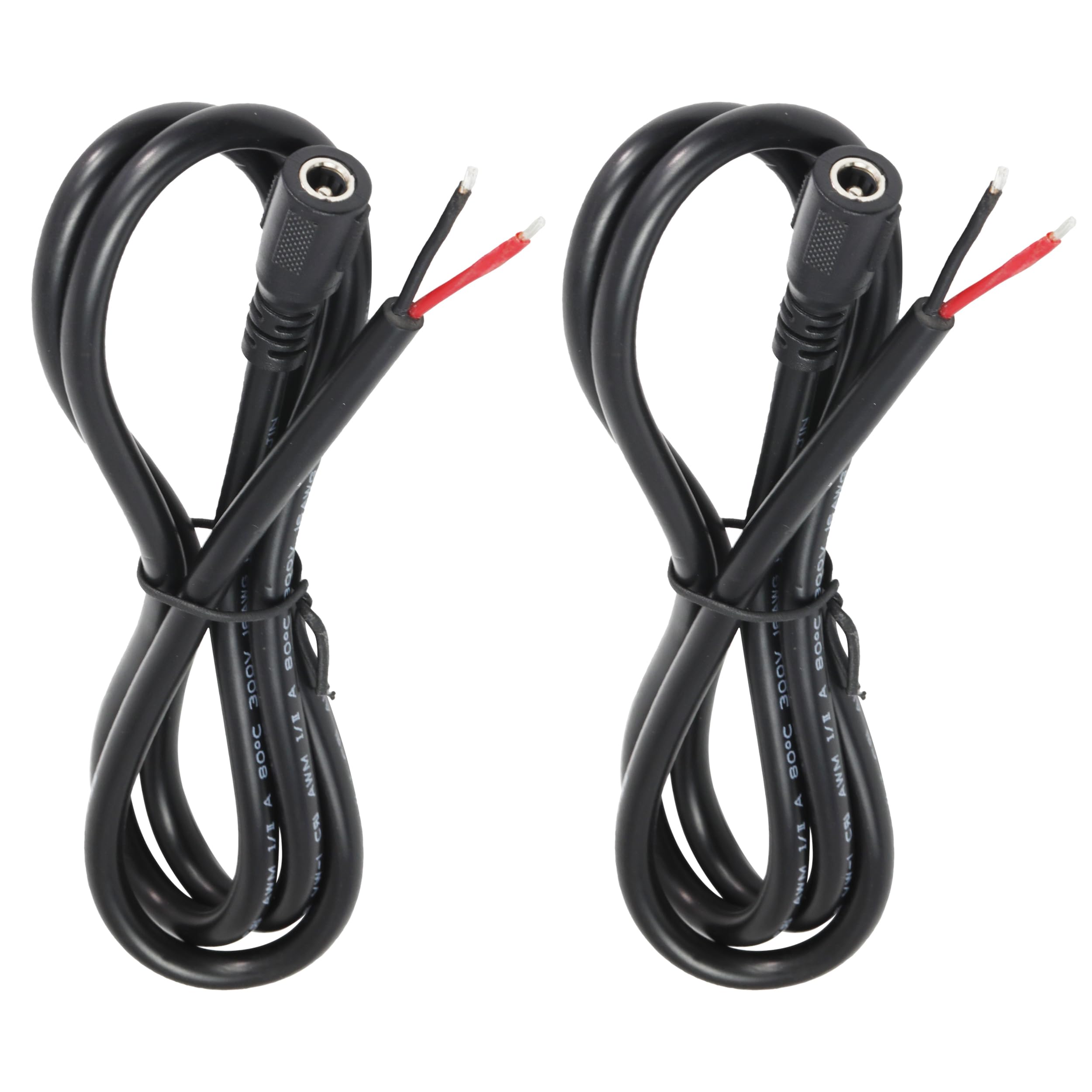 Jienk 2Pcs 3FT 16AWG DC5525 Female Power Pigtails Cable, 5.5mm x 2.5mm Female Barrel Plug to Bare Wire Open End Repair Cable
