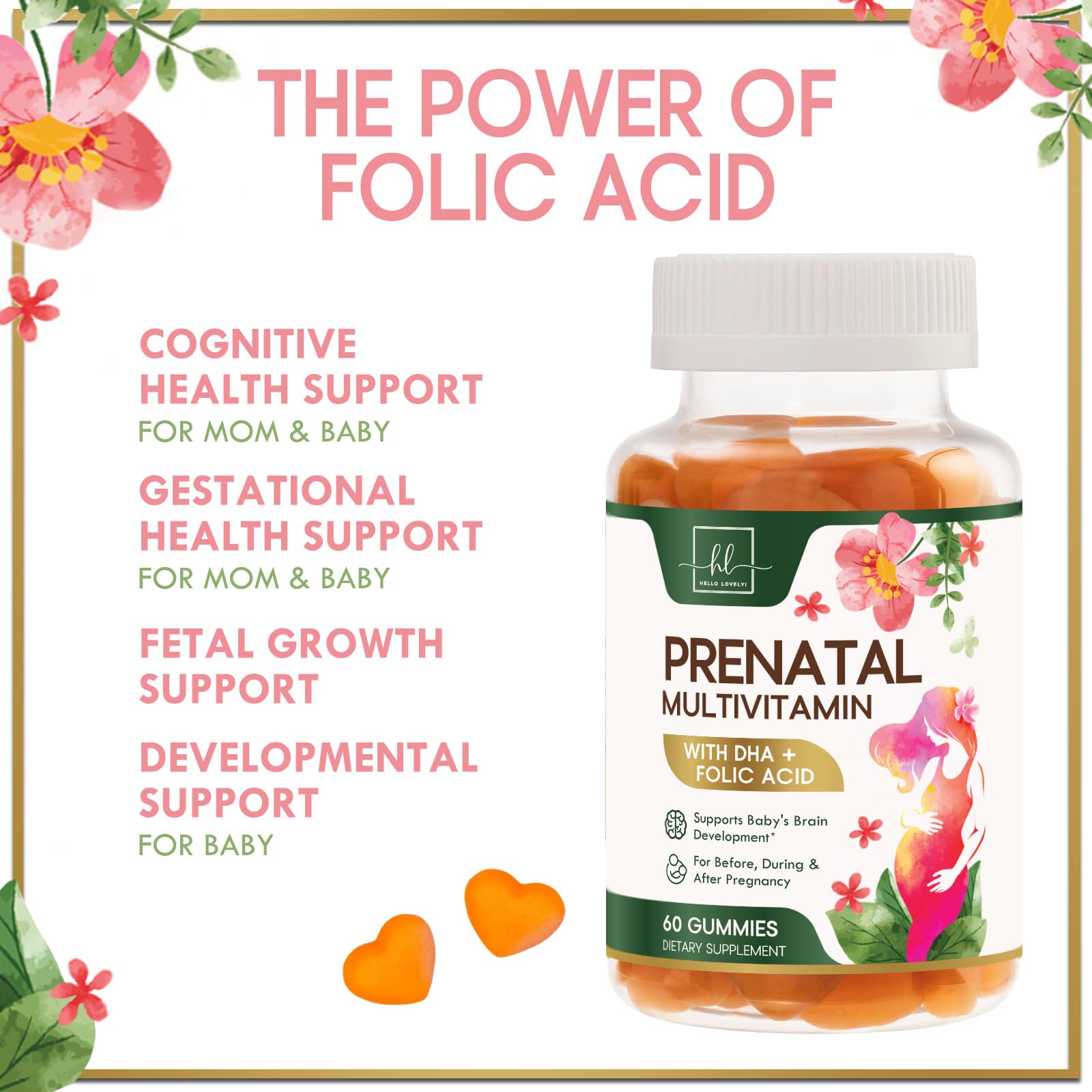 Prenatal Vitamins for Women – Complete Pregnancy Multivitamin - Folic Acid, Omega 3 DHA, Choline, Vitamin D – Essential Support for Mom's & Baby Brain Development - Tasty Orange Flavor - 60 Gummies — Amazon image 6