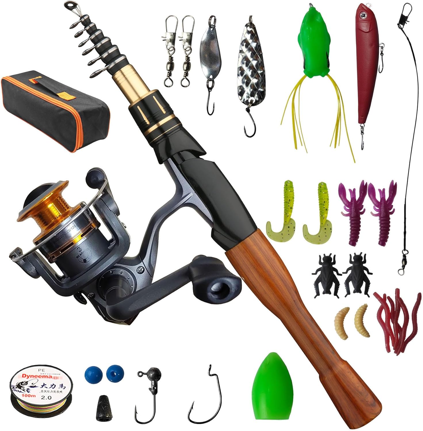 Telescopic Fishing Rod and Spinning Fishing Reel Combo 30pcs Suit,Travel Rod and Fishing Gear Combo with Carry Bag for Saltwater Freshwater bosming fishing rod 1.6