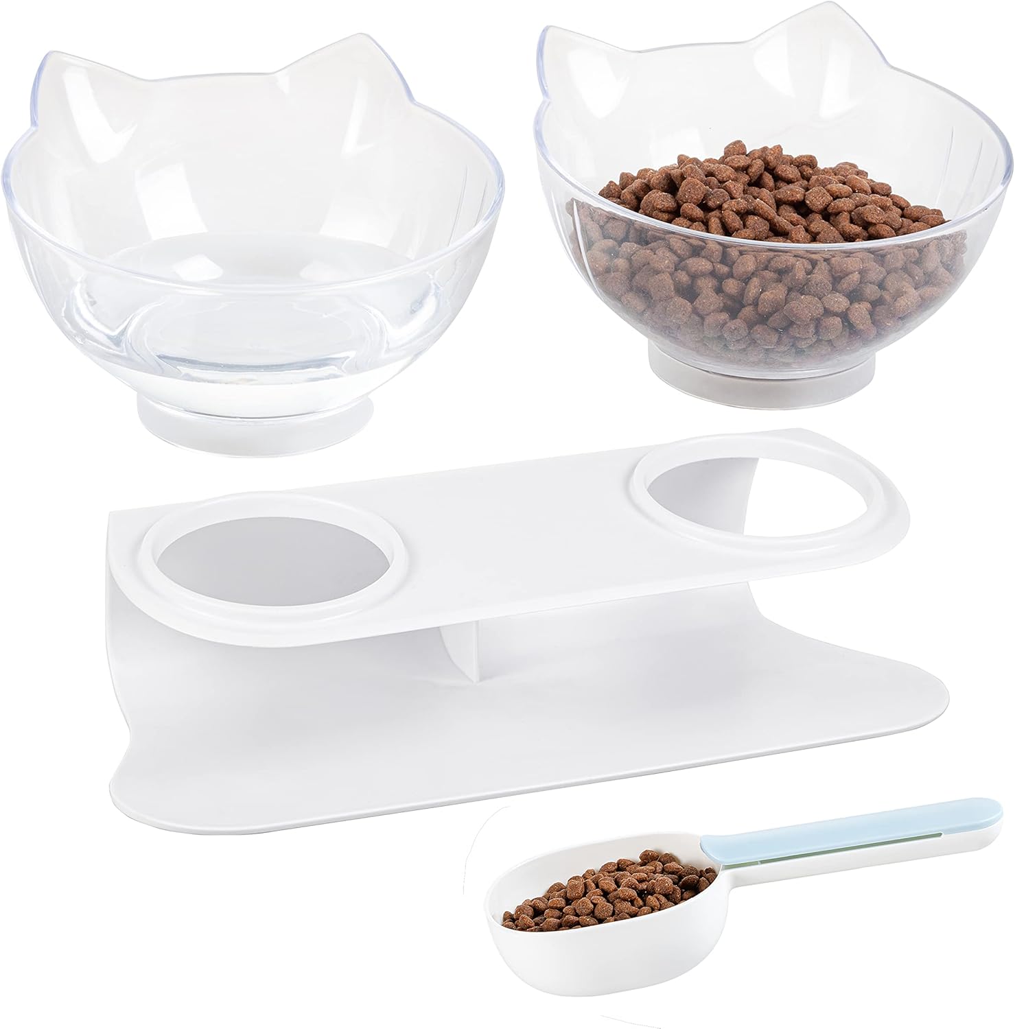 Cat Bowls with Stand Tilted 15° – Raised Cat food bowl with scoop, Anti over-turned and Anti spill Tilted Cat Bowl, Feeding and Water Supplies for Cat Cat Bowls with Stand Tilted 15° – Raised Cat food bowl with scoop, Anti over-turned and Anti spill Tilted Cat Bowl, Feeding and Water Supplies for Cat
