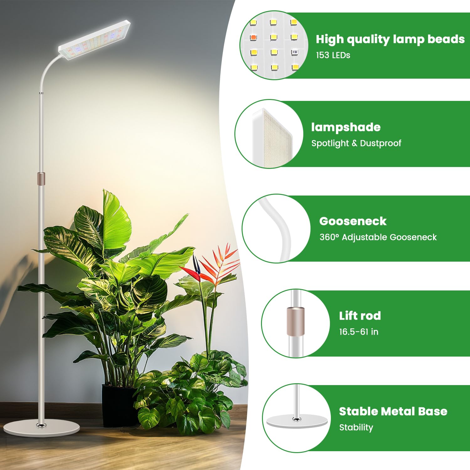 Wiaxulay Pflanzenlampe, 153 LEDs Pflanzenlampe LED Vollspektrum, Grow Lampe mit Ständer, Höhenverstellung 58-170 cm, 4/8/12/16 Timer, 3 Beleuchtungsmodi, 5 Helligkeit für den Anbau großer Pflanzen