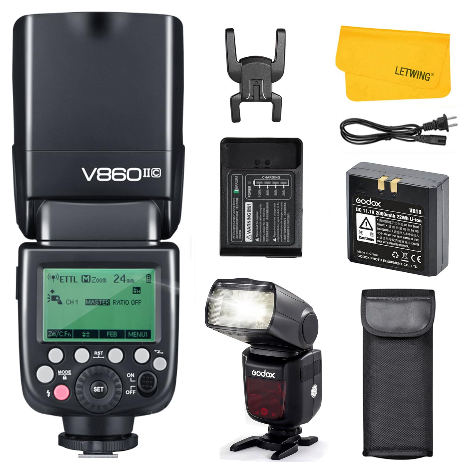 Godox V860II-C TTL Flash for Canon, GN60 2.4G Wireless Speedlite for Canon HSS 1/8000s, 2000mAh Li-ion Battery, Approx.650 Full Power Flashes, 1.5s