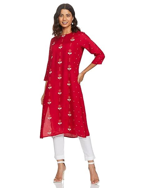 Max Women's Rayon Straight Fit Straight Printed Three-Quarter Sleeves Kurta - Image 6