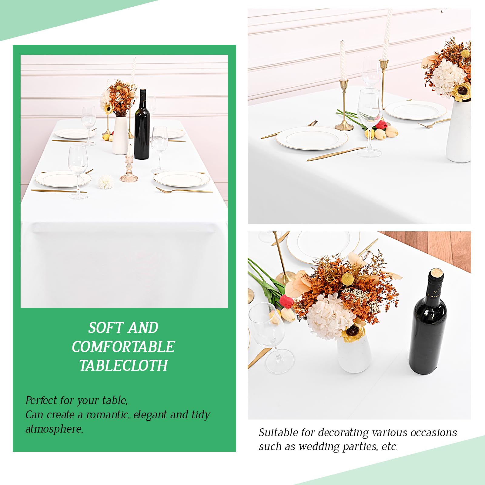 10 paquet de nappes en polyester Blanc, 153 x 260 cm pour blanc nappe rectangulaire de 1,8 m, lavables et réutilisables, résistantes aux taches et aux plis, pour fête de mariage restaurant décoration