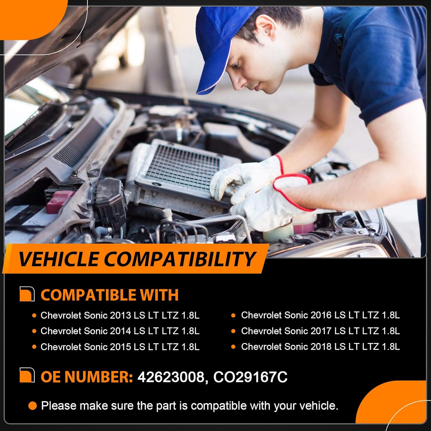 AC Compressor with Clutch Compatible with Chevy Sonic 2013 2014 2015 2016 2017 2018 LS LT LTZ 1.8L Air Conditioning Parts Replace 42623008 CO29167C 98496 94517799 95370313