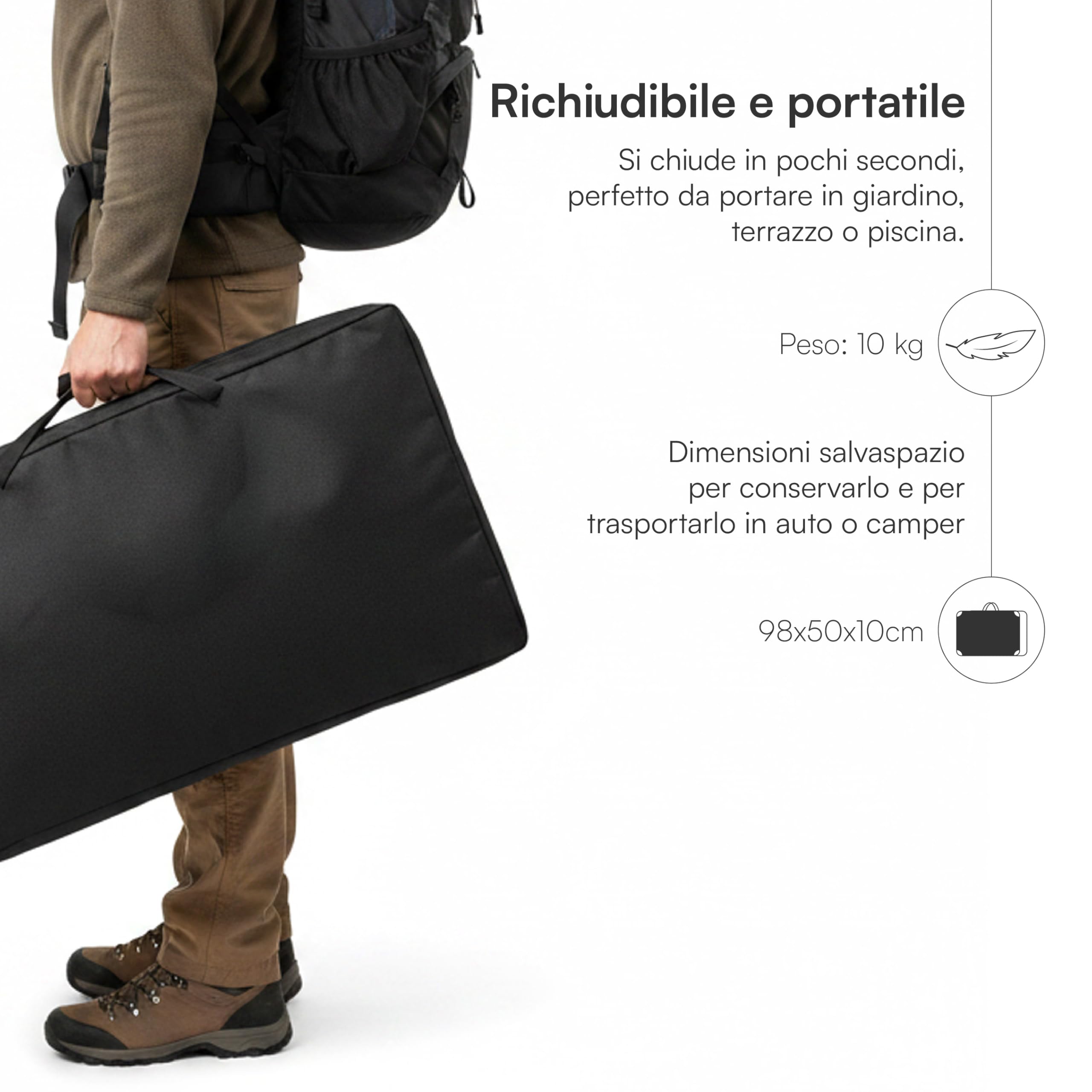 Baroni Home Armadietto da Campeggio Pieghevole, Armadio Salvaspazio con Ripiani Interni, Struttura in Alluminio, Barbecue, Picnic e Outdoor, 96x48x79 cm (Nero)