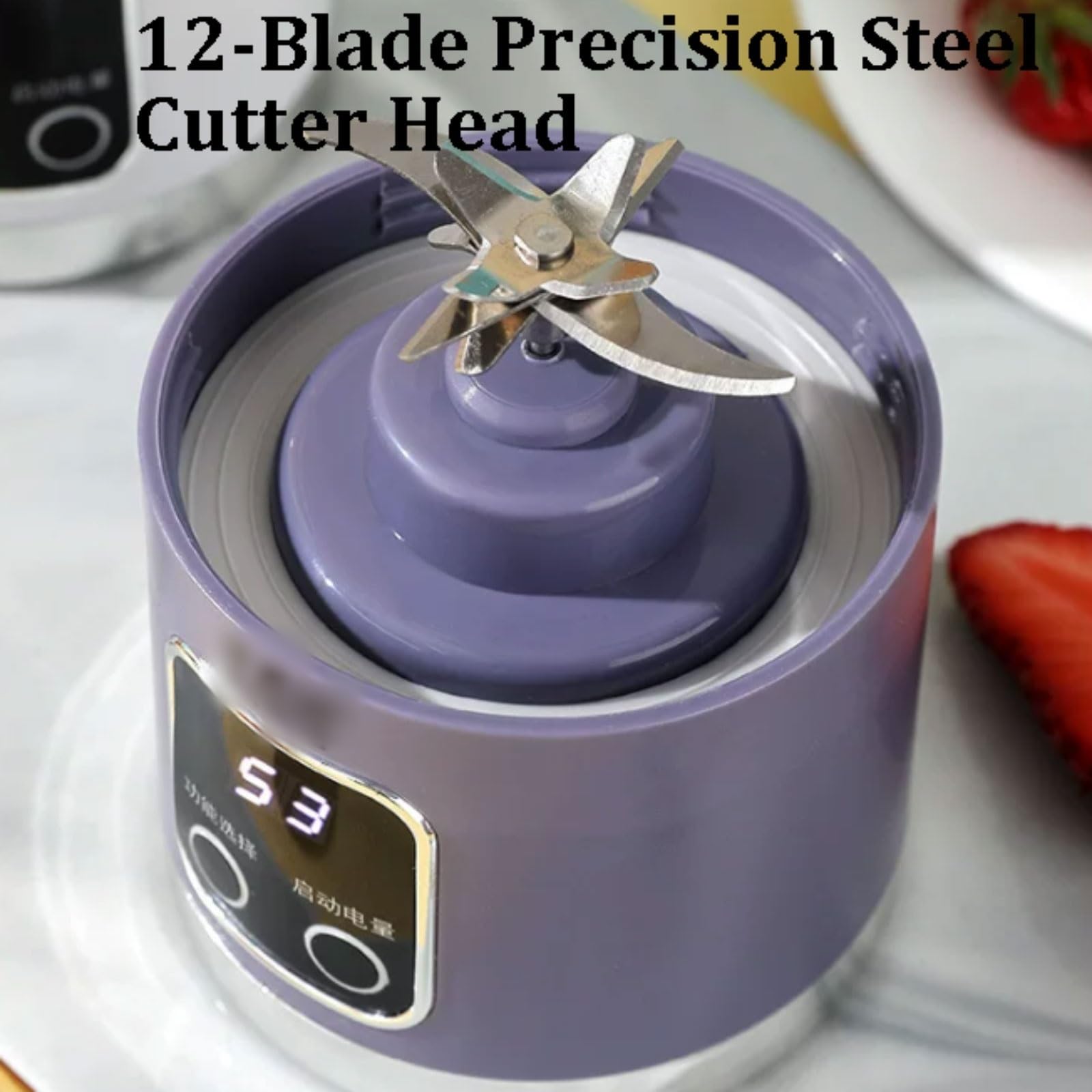 Plastikowy przenośny blender z wylewką z 12 ostrzami, elektryczny, USB, mini sokowirówka, blender do kuchni, biura, podróży, siłowni (Lila)
