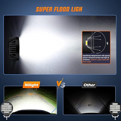 Miniatura 4 de Nilight Luz de trabajo LED redonda de 4.3 pulgadas con interruptor de palanca integrado, 2 lámparas de inundación de 72 W 5760 LM 150 para vehículos