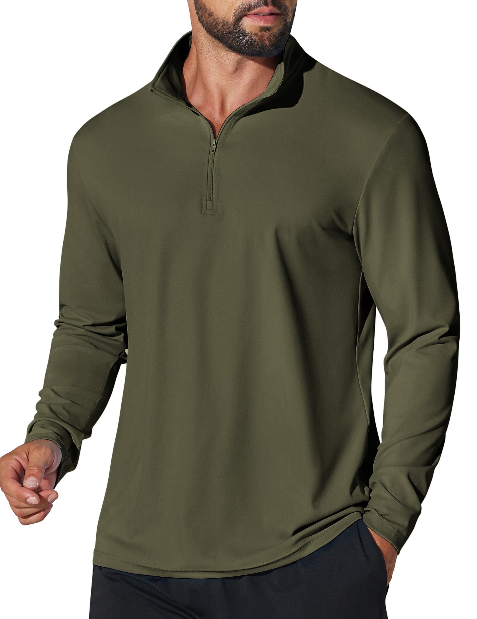 COOFANDY Maglia da uomo a maniche lunghe con cerniera a un quarto, protezione solare UPF 50+, rash guard, atletica, golf, corsa