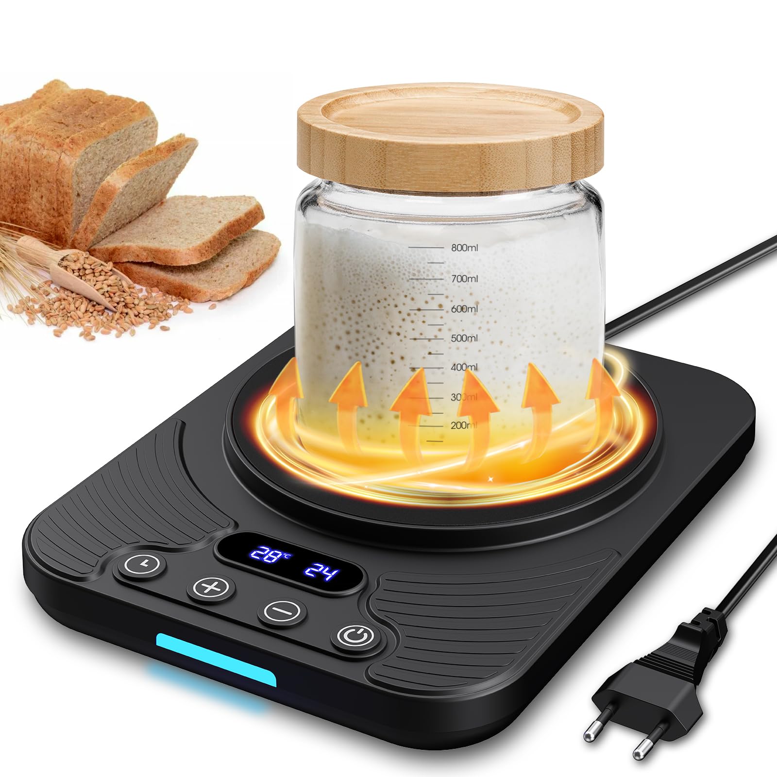 Sauerteigstarterwärmer, Wärmeplatte Präzise 1℃ Thermostat (21-43℃), 24H Timer, Automatische EIN/Aus-Funktion mit Speicher, Wärmegerät Ideal für Brotbacken & Fermentation
