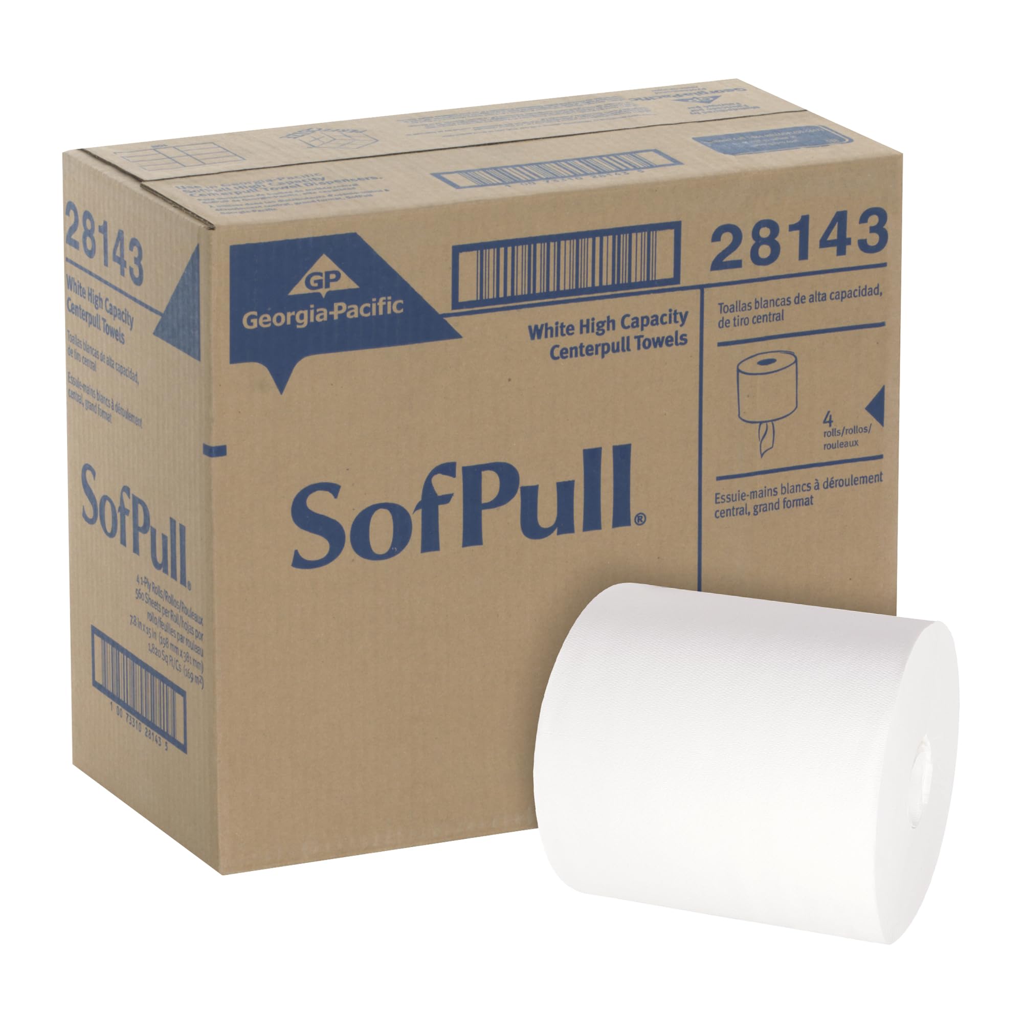 Georgia-Pacific SOFPULL CENTERPULL HIGH-CAPACITY PAPER TOWELS BY GP PRO (GEORGIA-PACIFIC), 28143, WHITE, 4 ROLLS PER CASE, 567 TOWELS PER ROLL