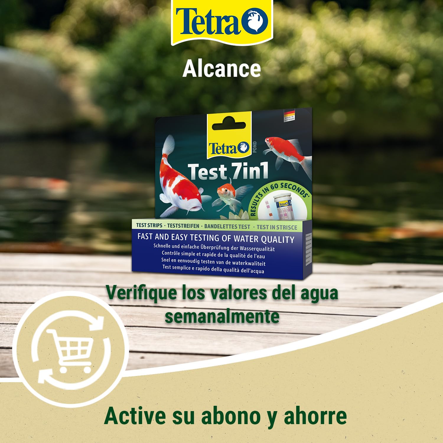Tetra Pond Test 7in1 – Test de Agua para el Estanque, comprobación rápida y Sencilla de la Calidad del Agua del Estanque de jardín, 1 Bote (25 Tiras reactivas)