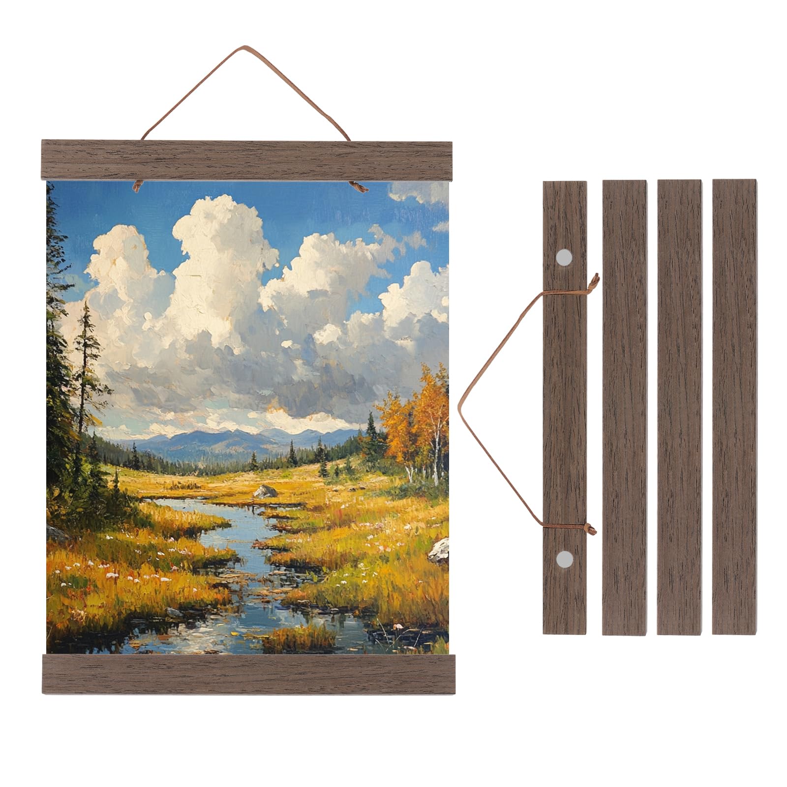 PATIKIL 2 Set Magnetic Poster Hanger Frame 8 Inch Wooden Magnet Picture Hangers Frames Wide Hanging Kit for Photos Pictures